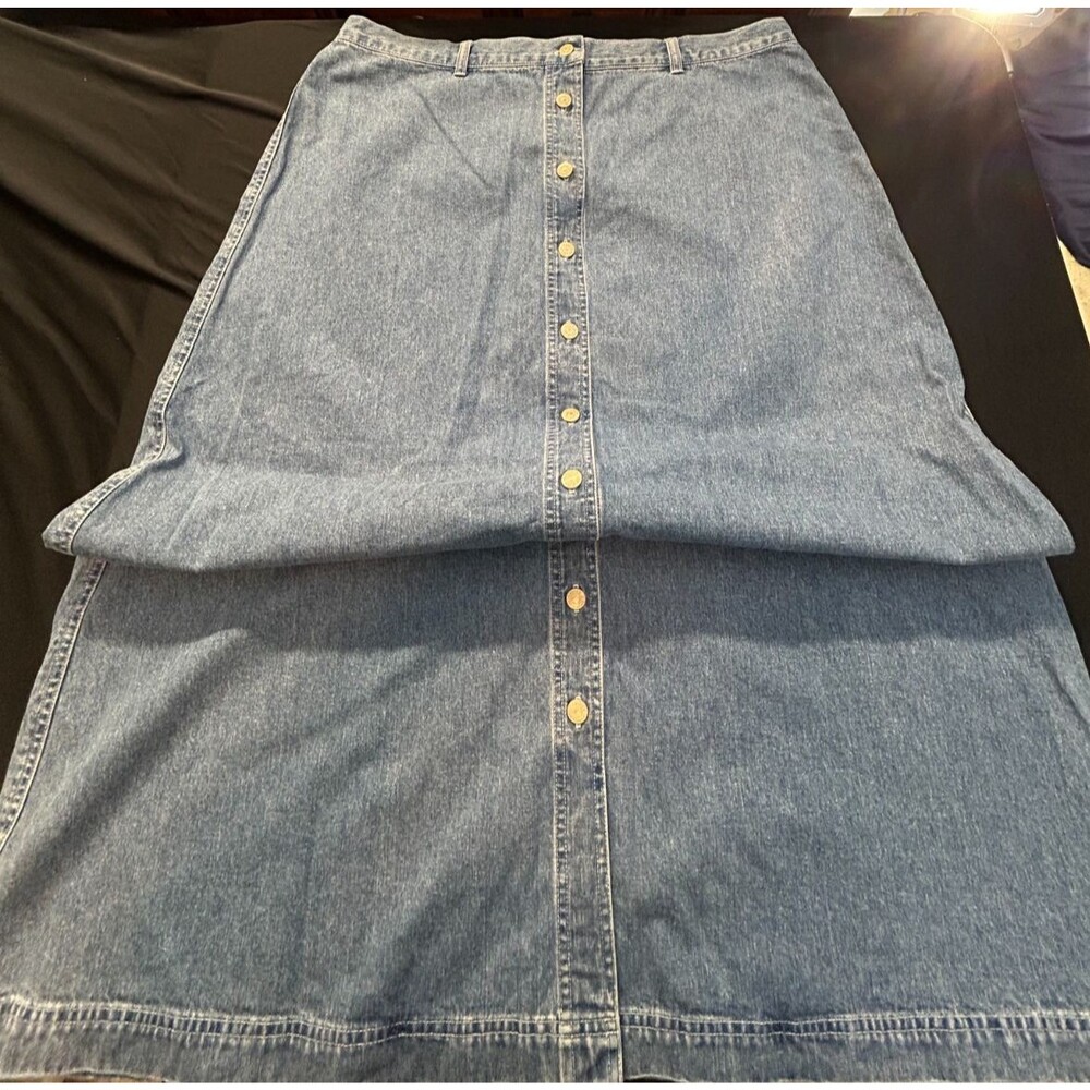 VTG Lauren Jeans Co Ralph Lauren Denim Skirt 18W Button Front A-Line Pleat 90s